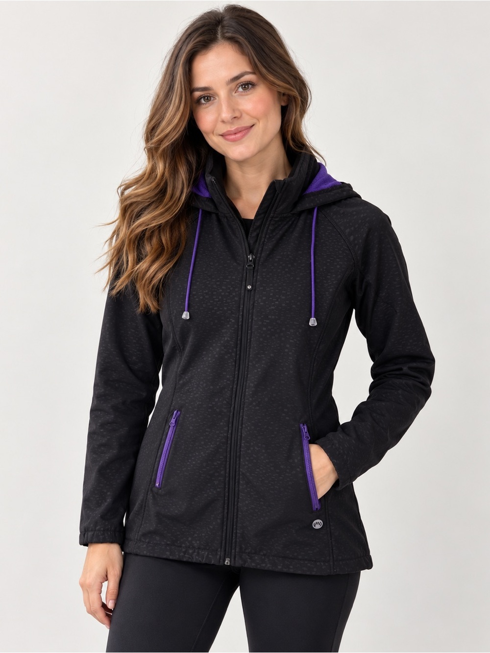 Mondetta Black Hooded Utility Jacket with Purple Trim